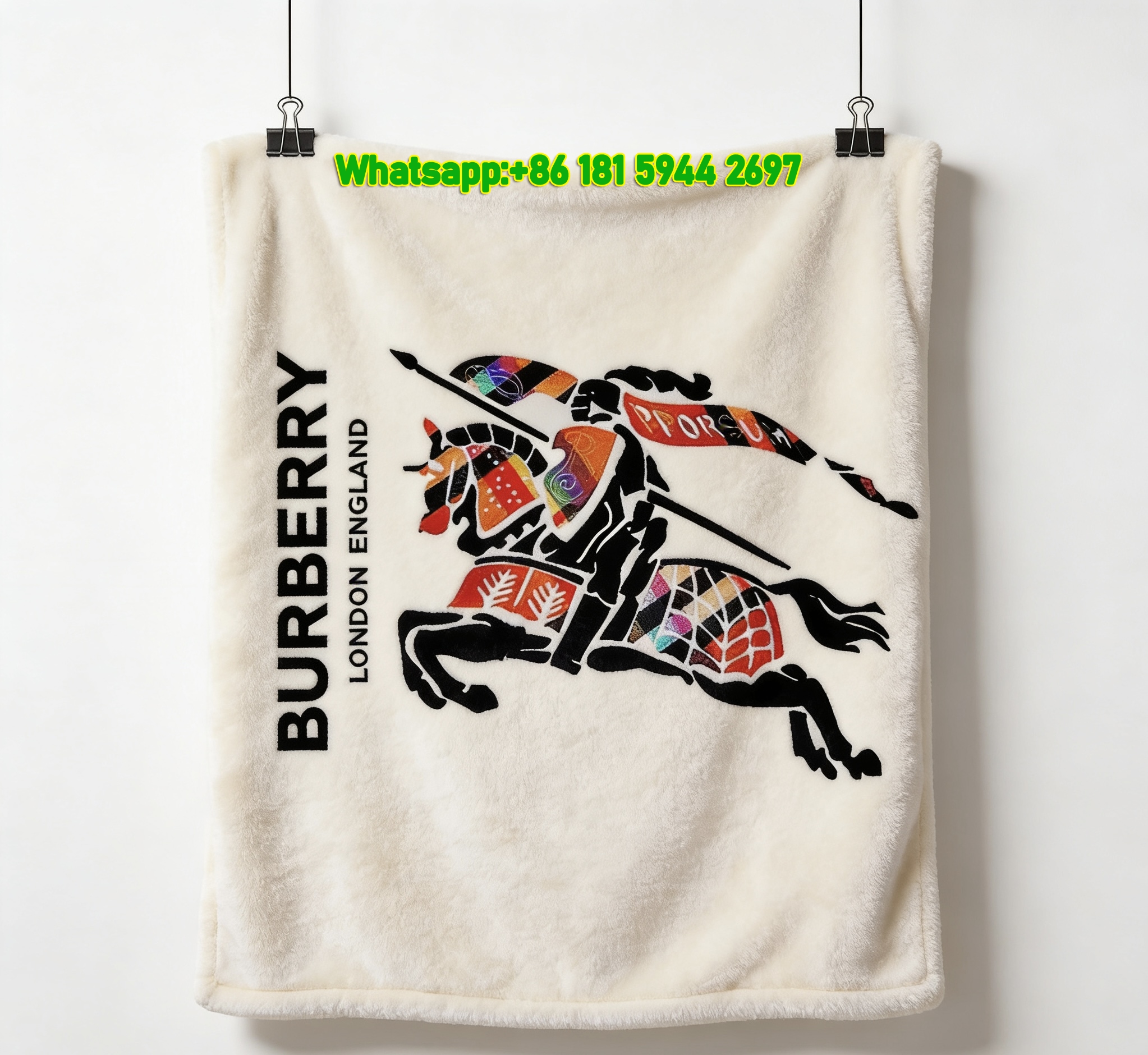 Burberry Equestrian Knight Logo Print Flannel Sofa Throw Blanket for Wall Decor B063
